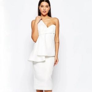 AQ/AQ One Shoulder Pleated Midi Dress  in White